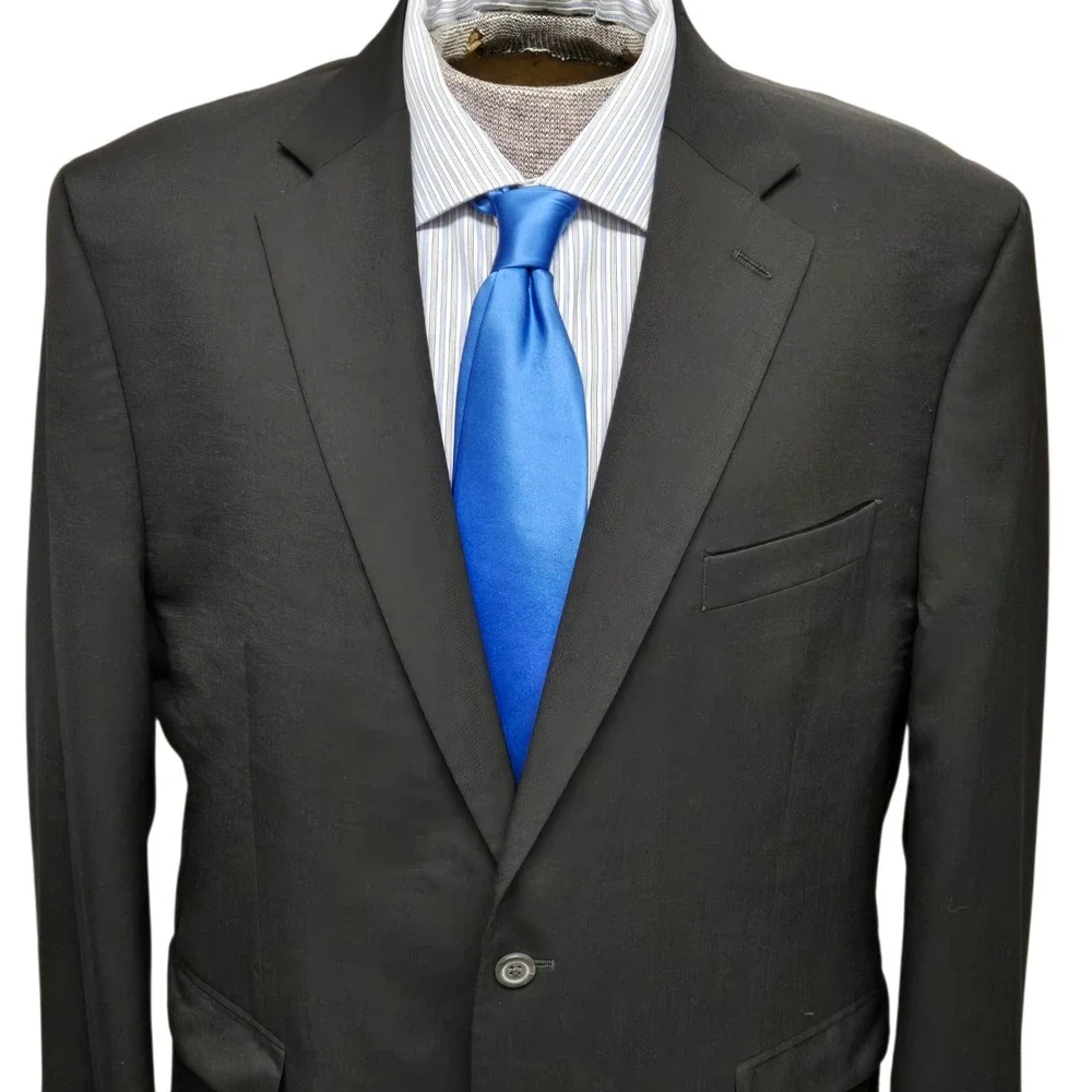 Chaps Blazer 100% Wool Two Button Sport Coat Black 46R Classic Formal Business
